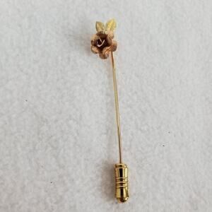KREMENTZ Vintage 3-Tone Goldtone Flower Leaves Stick Pin
